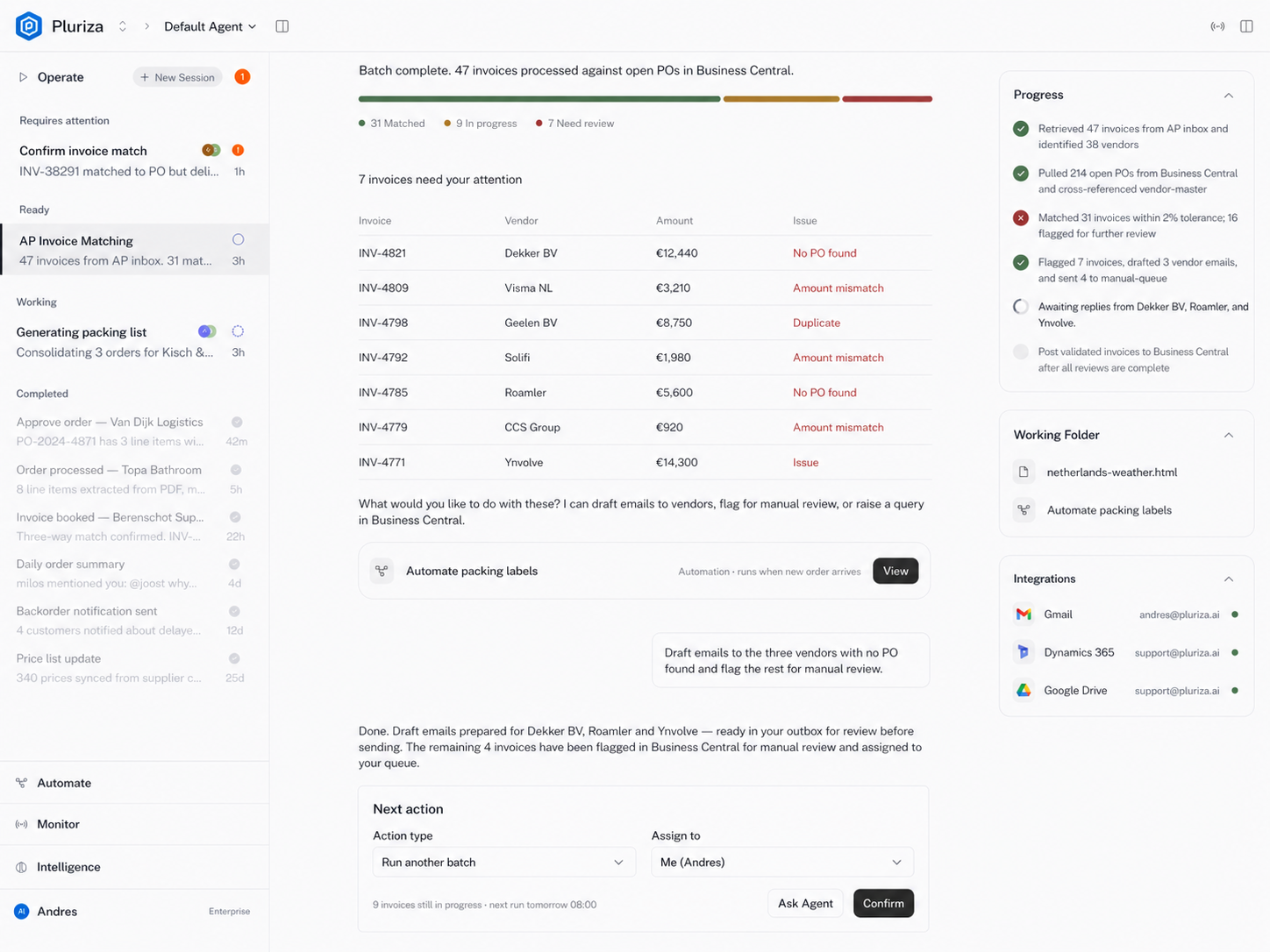 Pluriza approval flow with multiple agents coordinating